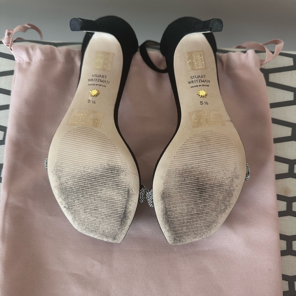 ✅ SOLD Stuart Weitzman Black Suede Nudist Curve Sandals/ Heels Highshine 5.5 siz - Picture 10 of 11